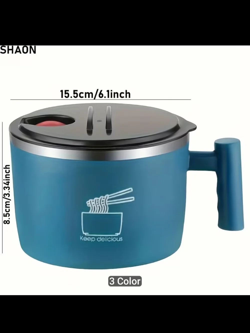 Blue Stainless Steel Noodle Bowl with Handle and Steam Vent